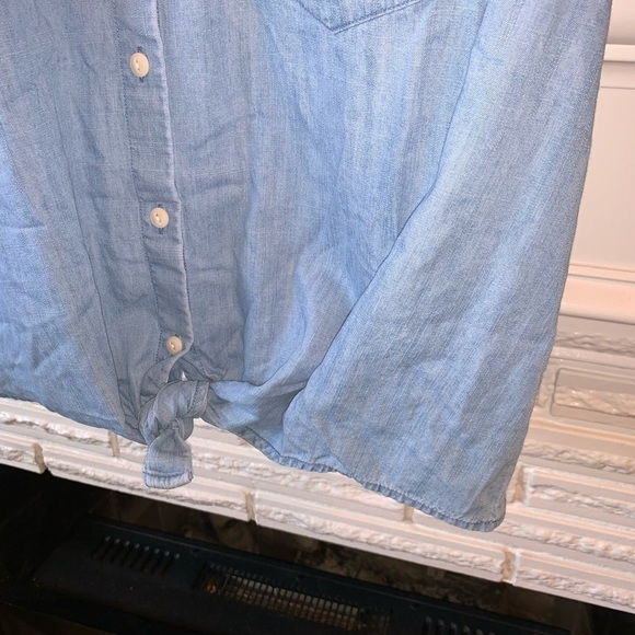 Madewell Denim Short-Sleeve Tie-Front Shirt Slouchy Relaxed Fit Size Small - Picture 3 of 6